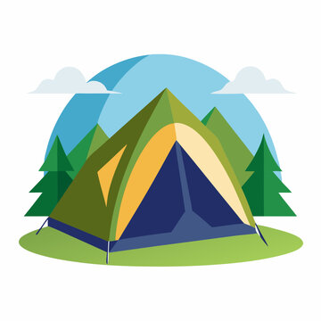 camping tent green blue outdoor scene clip art preview