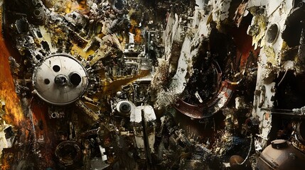 Fototapeta premium A chaotic jumble of shapes and textures, representing disarray 