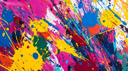 A chaotic mix of paint splatters in vibrant colors, symbolizing creativity 