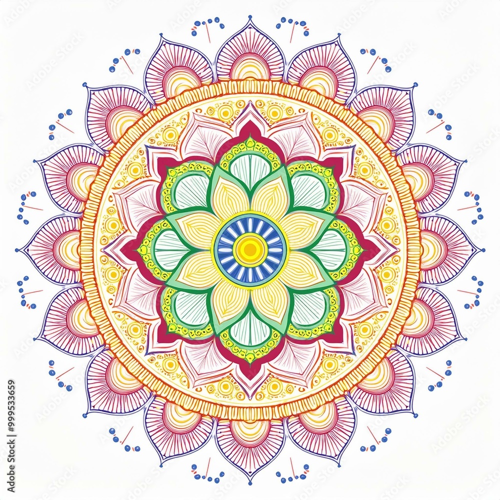 Wall mural mandala art design also called rangoli, decorative elements on white background