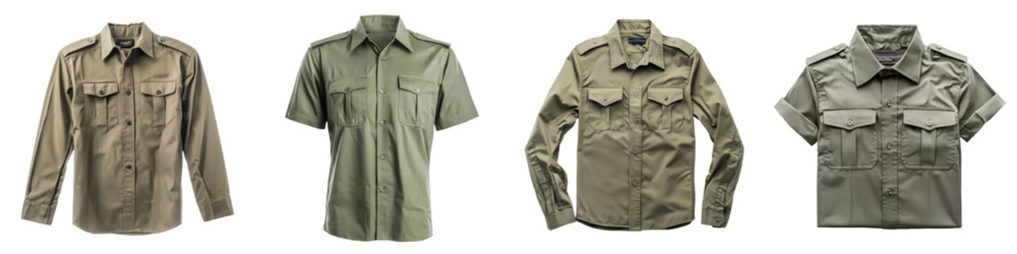 Fototapeta An olive green safari shirt with epaulets isolated on white and transparent background
