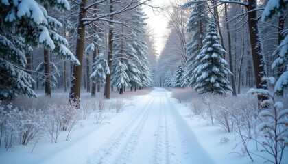 Obraz premium Snowy path through a winter wonderland