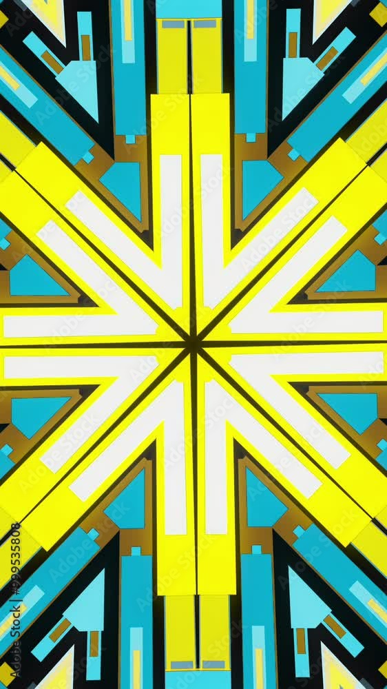 Poster colorful abstract geometrical kaleidoscope with moving patterns changing their color. animation. hyp