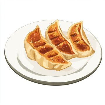 three cooked dumplings on white plate clip art preview