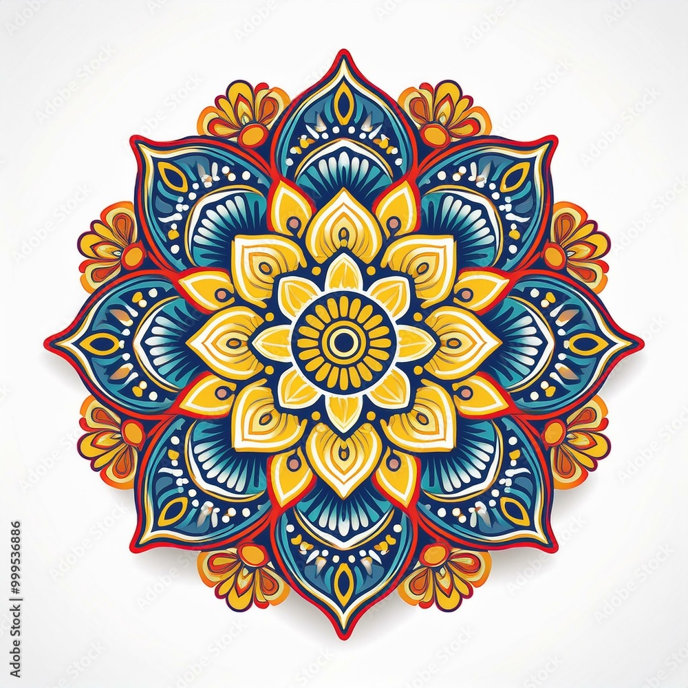 Wall mural mandala art design also called rangoli, decorative elements on white background