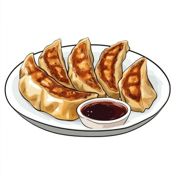 pan-fried dumplings with dipping sauce clip art preview