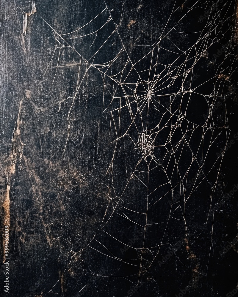 Poster spooky background with spider web on dark canvas