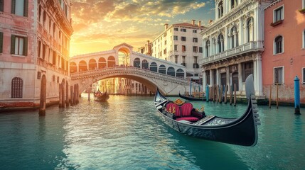 Obraz premium Gondola Under the Bridge in Venice