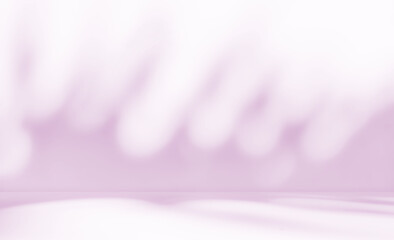 Empty purple pink studio room for product presentation with shadow of tree leaves on the wall. Interior concrete wall and floor design backdrop for displaying products. Shadow overlay effect.	
