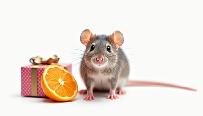  A mouses delight  A gift an orange and a curious look