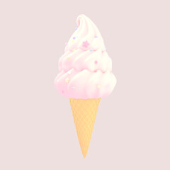 3D render cartoon soft serve ice cream with sprinkles object on pastel background.
