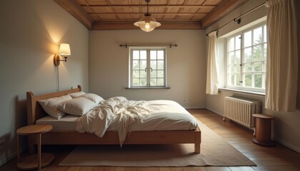  Cozy bedroom with natural light and wooden accents