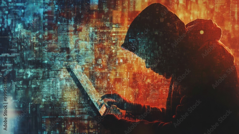 Poster cybersecurity: hacker in the digital world