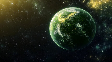 Obraz premium Green planet with space and stars