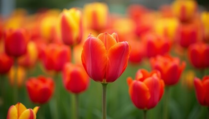  Blooming with joy  A vibrant garden of red and yellow tulips