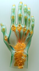 Striking Cross Sectional View of a Human Hand Highlighting Nerves and Tendons