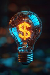 A glowing lightbulb with a dollar sign icon inside, representing profitable ideas or financial success. 