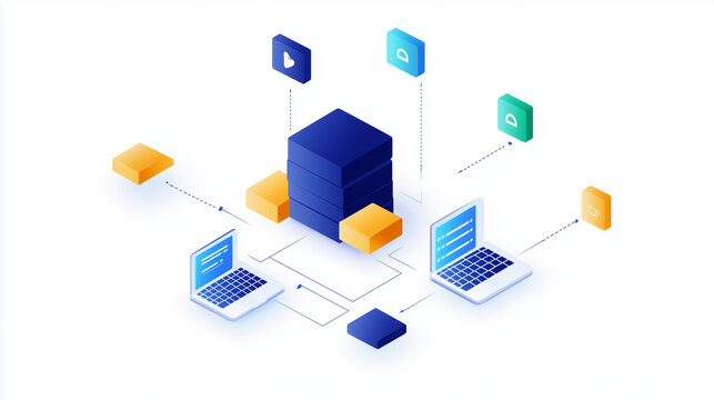 A diagram of a web application architecture, clearly showing the division between frontend and backend systems. The frontend includes frameworks like React or Vue.js for building d