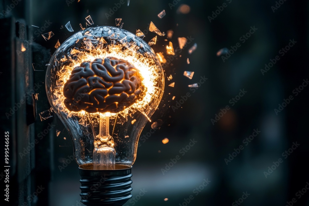 Poster brain exploding in a light bulb