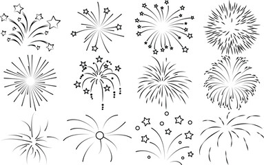 Comic Fireworks, sunburst radial stripes. retro design. New Year's Party celebration Hand drawn doodle.