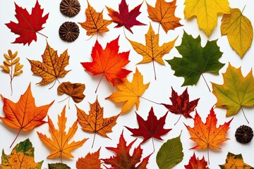 Obraz premium Collection of Mixed Autumn Leaves on Elegant White Background