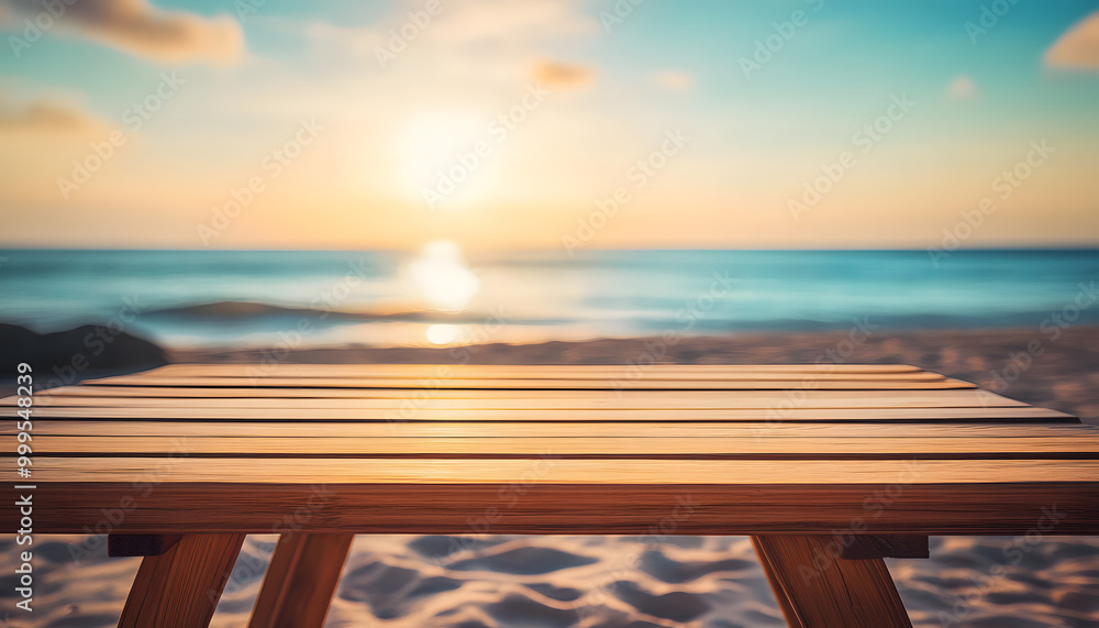 Poster empty table at the beach with copy space background