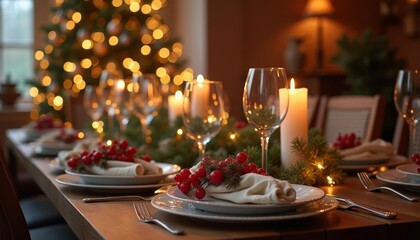 Naklejka premium Elegant Christmas feast setting ready for a festive celebration