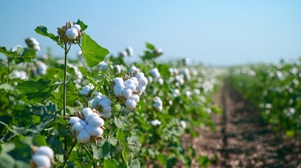 Green Cotton field row in farm