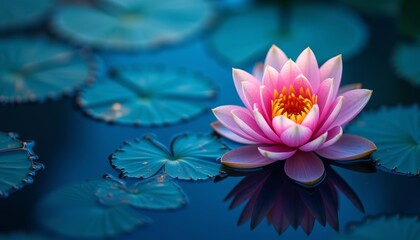  Elegance in bloom  A single pink lotus flower in a serene pond