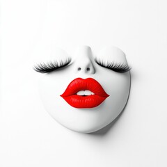 Obraz premium Abstract Female Face with Red Lips and Long Eyelashes