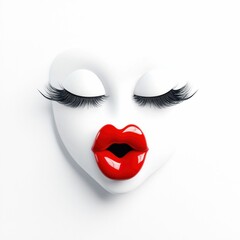 Obraz premium Abstract Female Face with Red Lips and Long Eyelashes