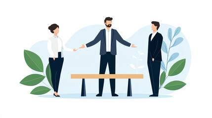 Fototapeta premium Three business people discussing at a meeting, isolated background.