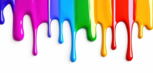 Colorful Paint Dripping on White Background