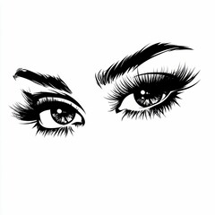 Fototapeta premium Stylized Feminine Eyes Illustration in Black and White