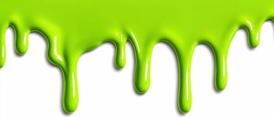 Bright Green Slime Dripping Isolated on White