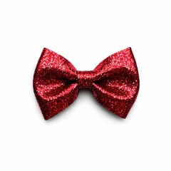 Glittery Red Bow Isolated on White Background
