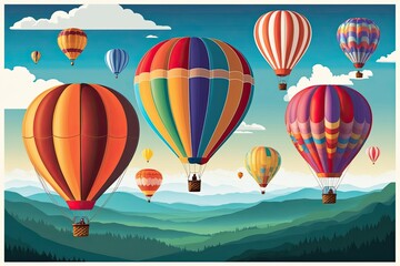 Obraz premium Stunning Hot Air Balloon Vector Art in a Serene Dreamy Sky