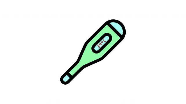 animated digital thermometer icon highlighting health monitoring and temperature measurement, thermometer with temperature 39 degrees celcius