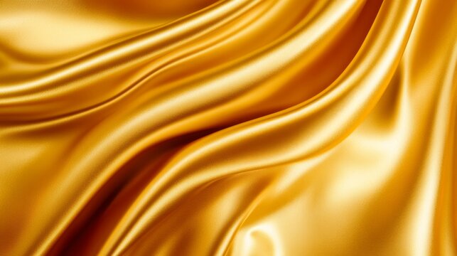 Golden silk satin. Luxury royal rich background with space for design. Soft folds. Shiny smooth fabric. Banner. Wide. Long.Panoramic.Anniversary award reward Christmas Birthday wedding. Template.