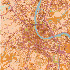 Map of Basel in Switzerland in a sandy theme. Contains layered vector with roads water, parks, etc.
