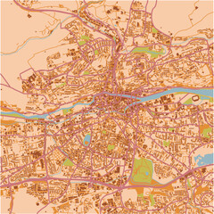 Map of Cork in Ireland in a sandy theme. Contains layered vector with roads water, parks, etc.