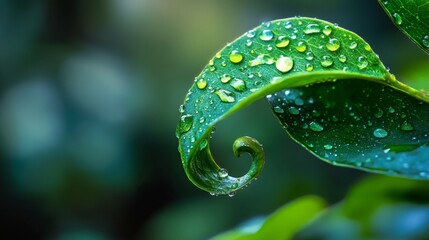 Fototapeta premium Beautiful raindrop on leaf curl with blur background focus.