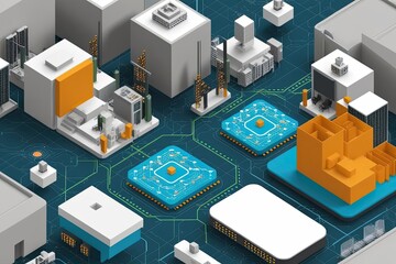Fototapeta premium Isometric Architecture and Digital Visualization in Networking Technology Environments