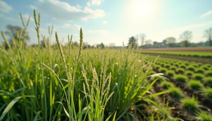 Obraz premium Vibrant field of tall grass under a clear sky