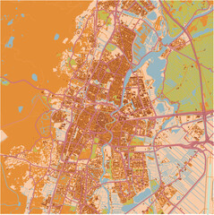 Map of Haarlem in Netherlands in a sandy theme. Contains layered vector with roads water, parks, etc.