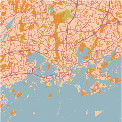 Fototapeta premium Map of Helsinki in Finland in a sandy theme. Contains layered vector with roads water, parks, etc.
