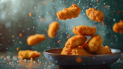 Tasty Chicken Nuggets in Action with Flavor Splash