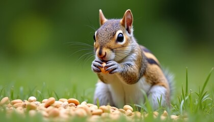 Obraz premium Delightful squirrel savoring a nut in the wild