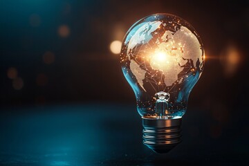 A lightbulb with a glowing globe icon, representing global innovation or worldwide impact.