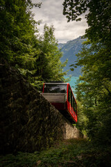 Interlaken, Switzerland - The start of cable car to the top of Interlaken, Harder Kulm, Switzerland.